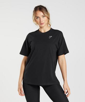 T Shirts Damskie Gymshark Treningowe Oversized Czarne | PL 3017YXF